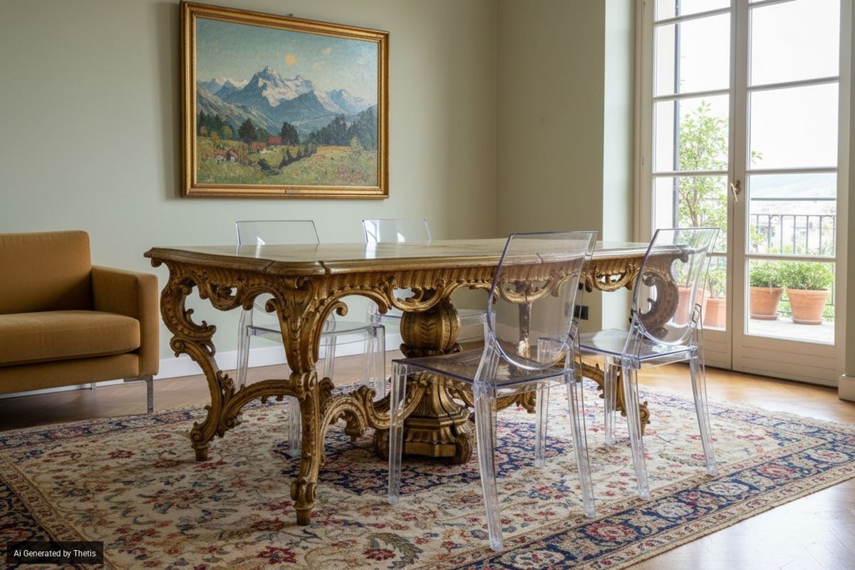 Carved, Gilded, And Lacquered Wooden Table, Lombardy, 19th Century-photo-1
