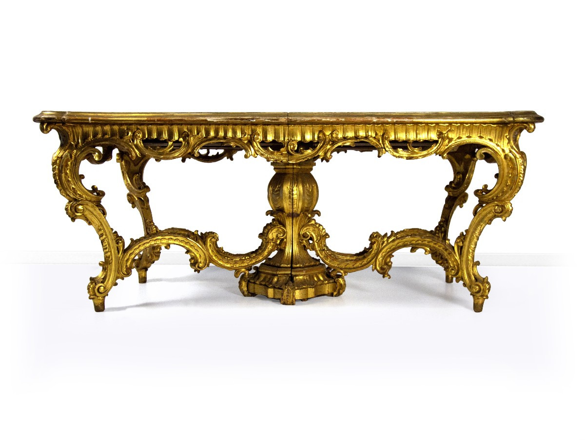 Carved, Gilded, And Lacquered Wooden Table, Lombardy, 19th Century