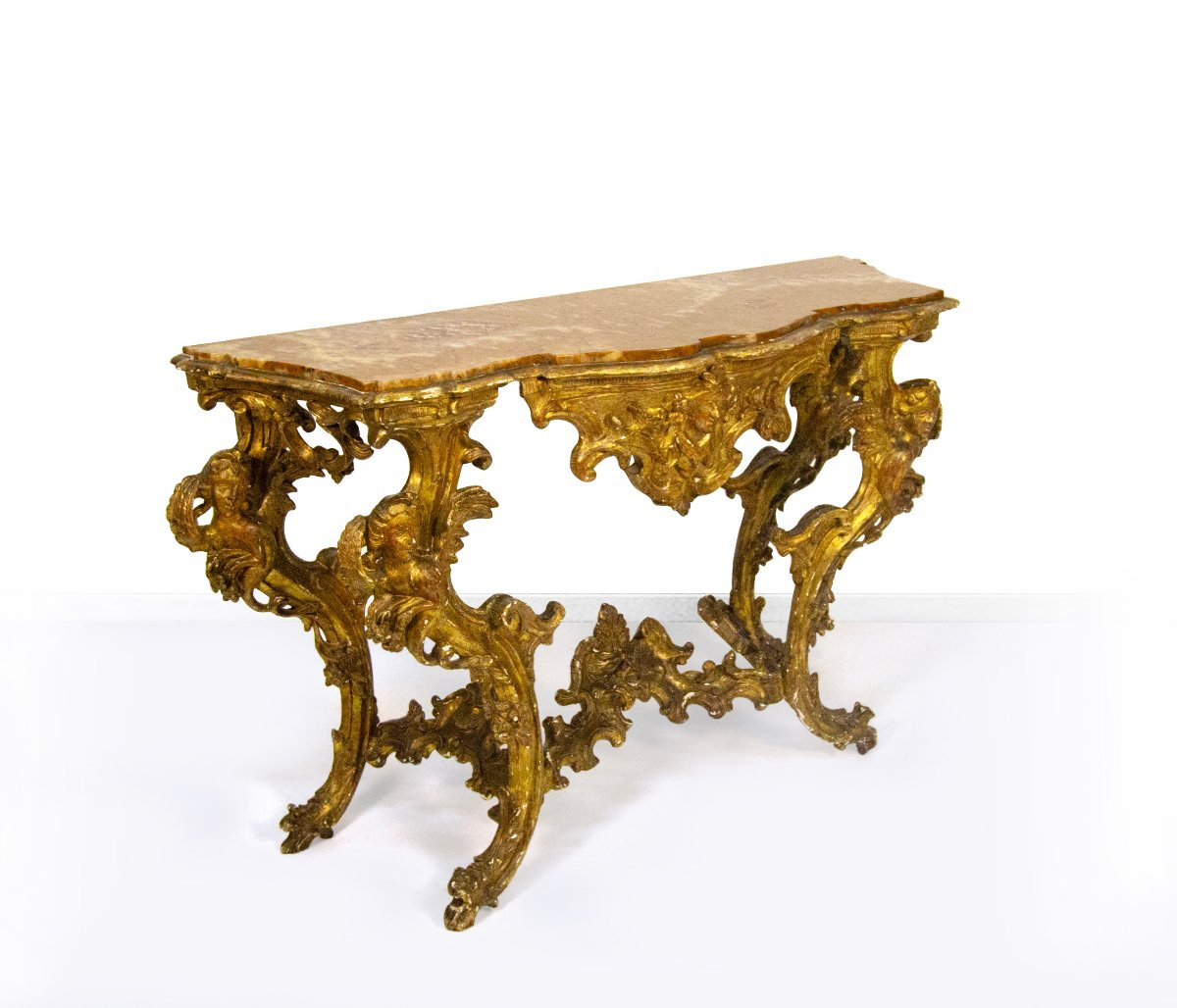 A Carved And Gilded Wooden Console Table, 18th Century-photo-3