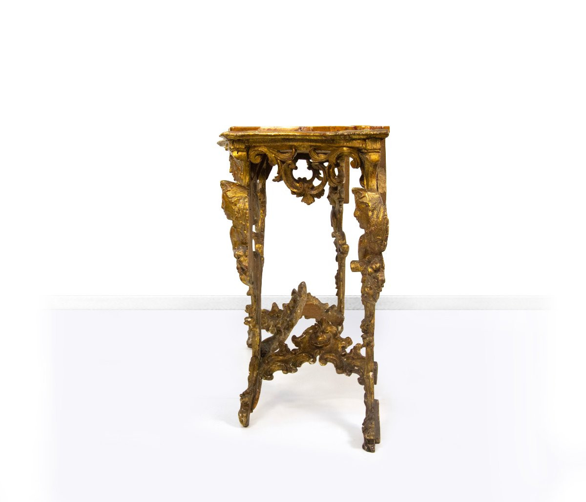 A Carved And Gilded Wooden Console Table, 18th Century-photo-2