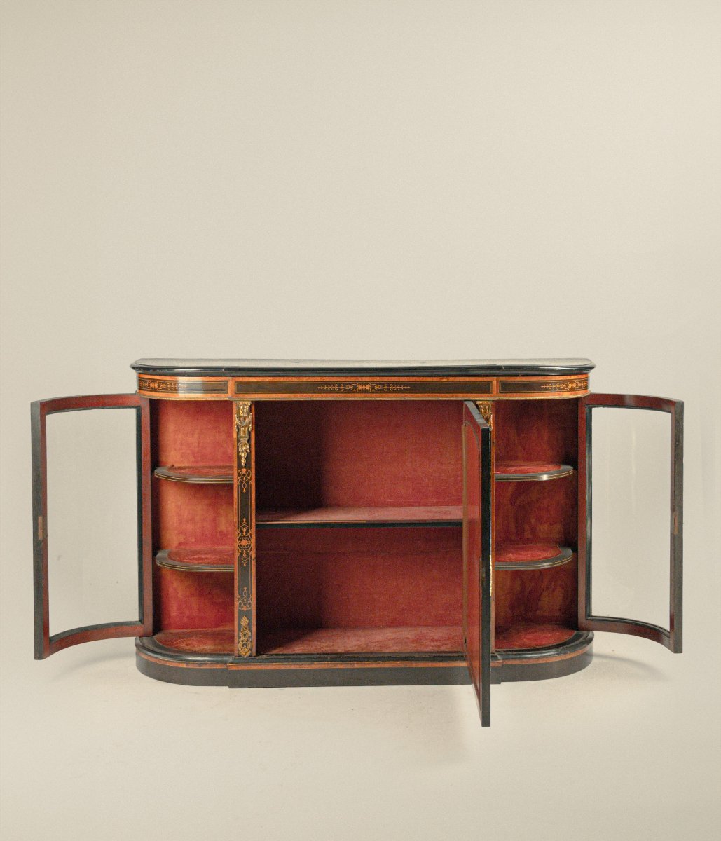 Sideboard In Ebonized Wood And Inlaid With Different Woods, England, 19th Century-photo-2
