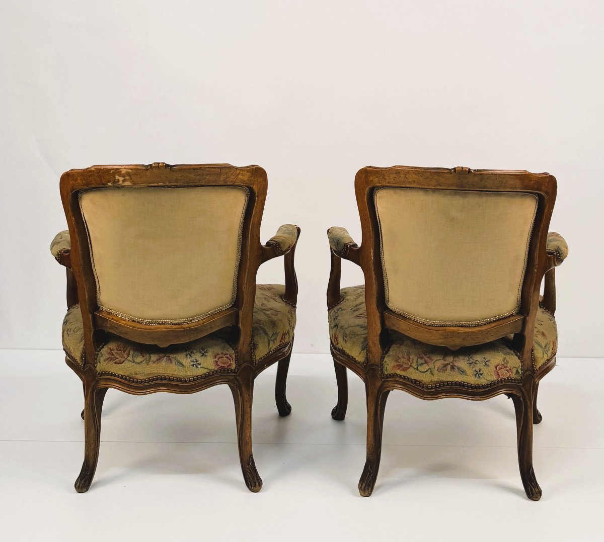Pair Of Walnut Armchairs, Louis XV Style, 20th Century-photo-3
