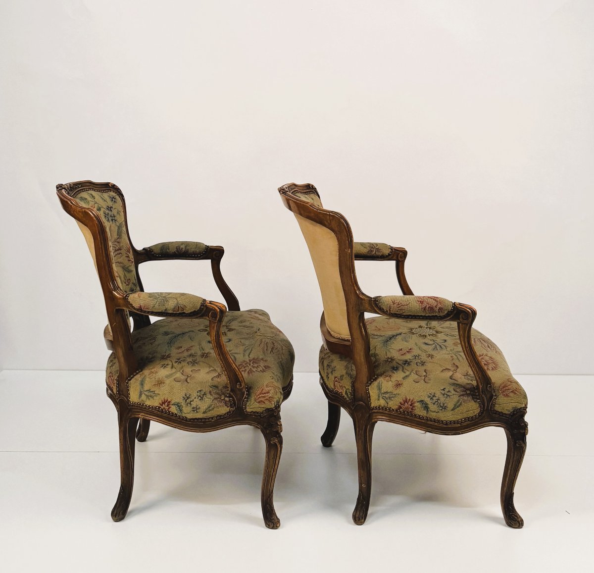 Pair Of Walnut Armchairs, Louis XV Style, 20th Century-photo-4