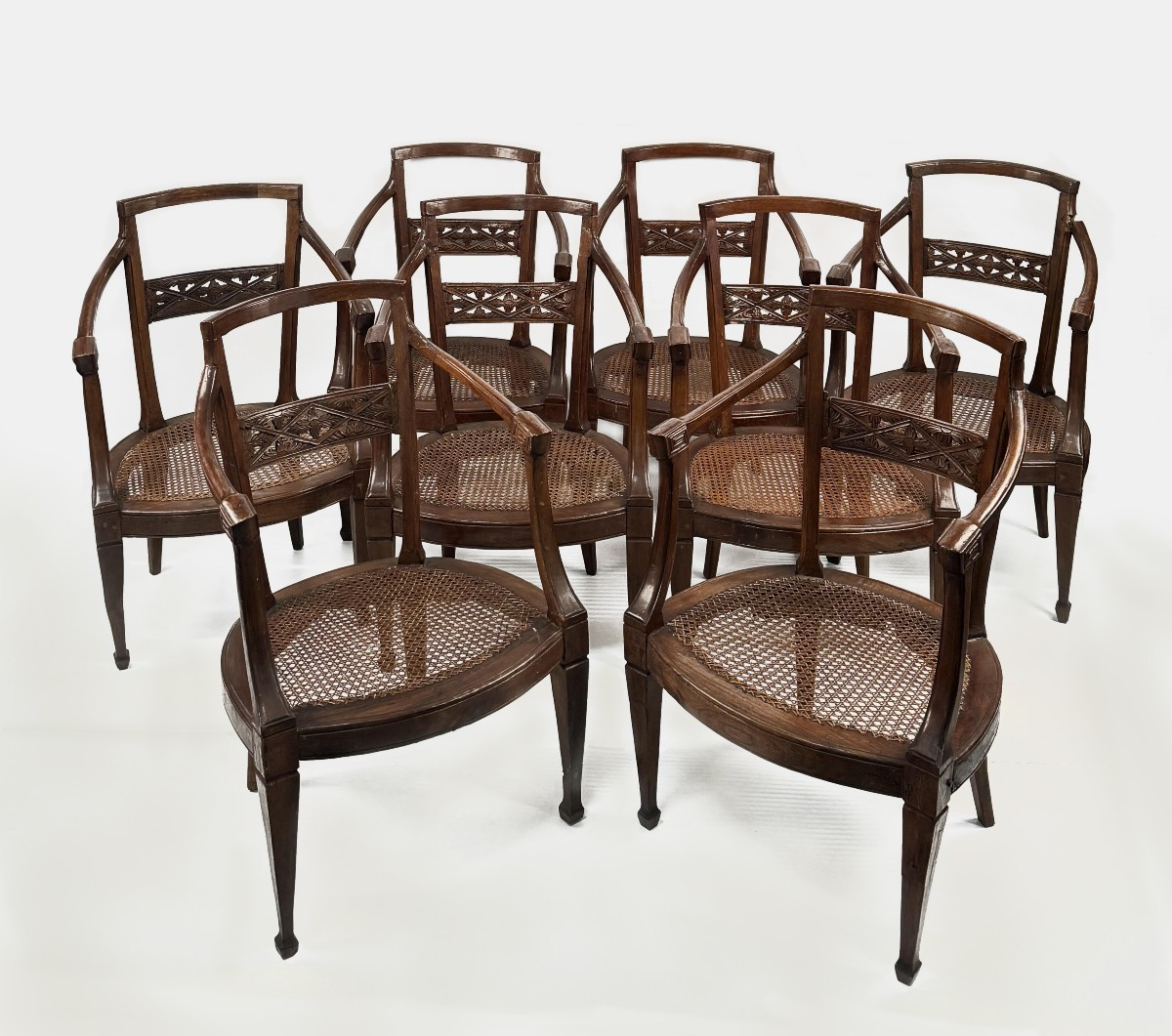Eight Walnut Armchairs, Veneto, Late 18th Century