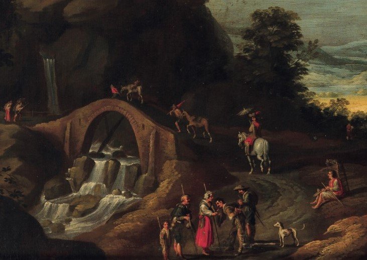 Paul Brill -  École de   - Paysage fluvial avec voyageurs-photo-3