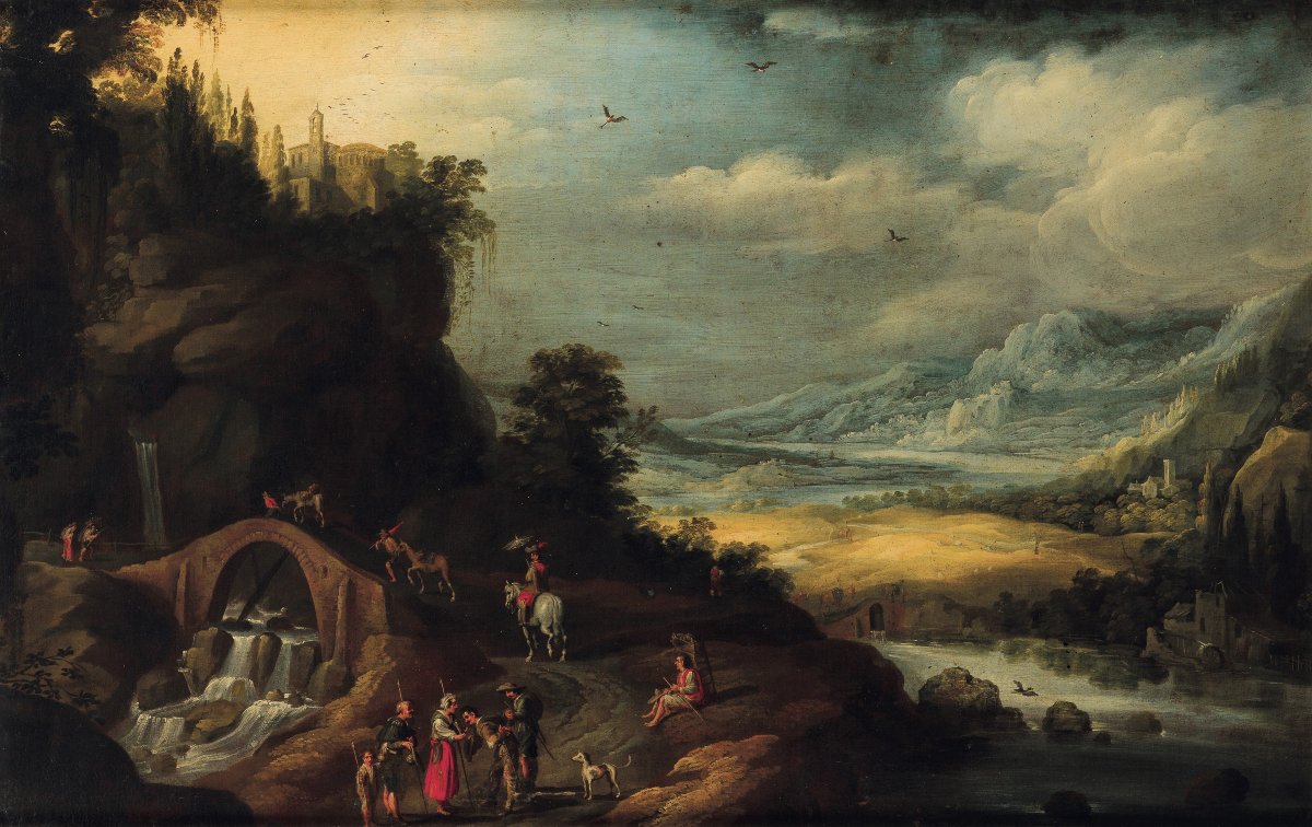 Paul Brill -  École de   - Paysage fluvial avec voyageurs-photo-4