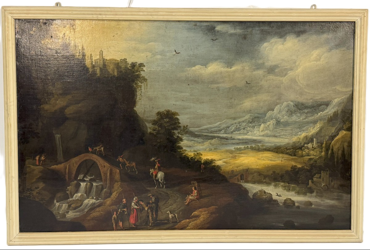 Paul Brill -  École de   - Paysage fluvial avec voyageurs