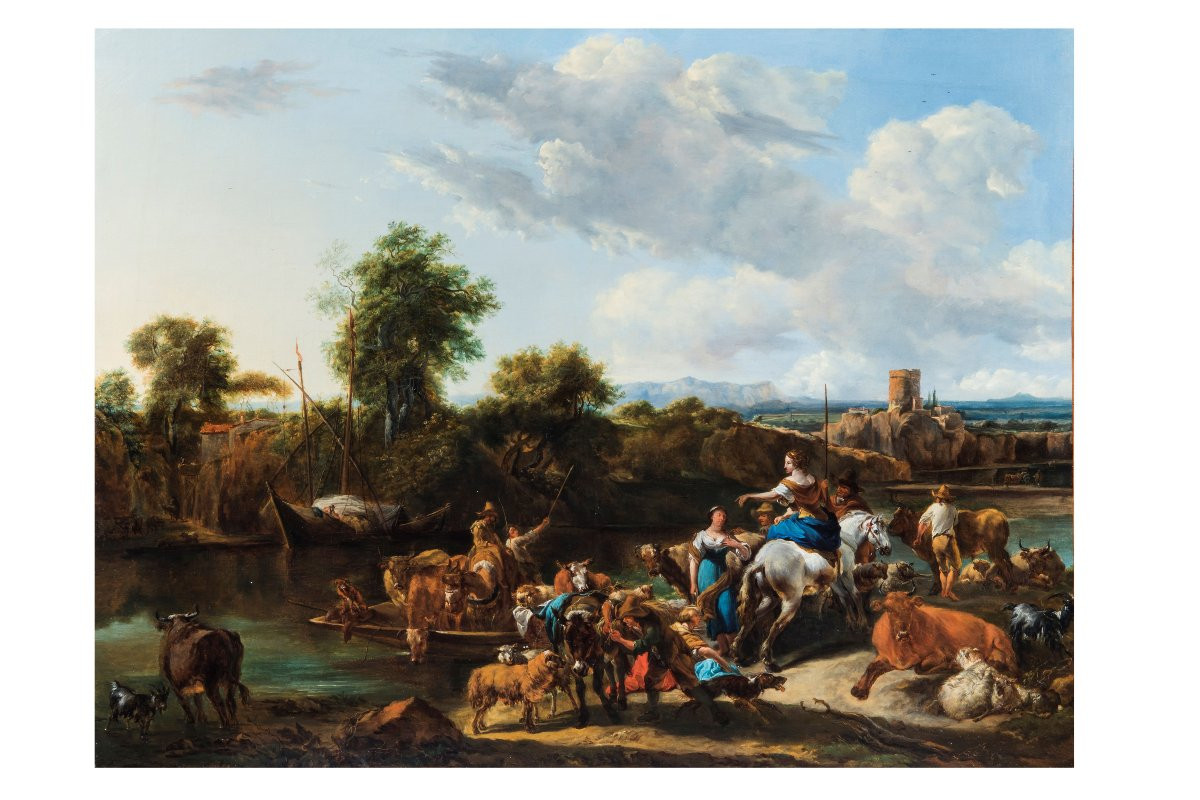 Nicolas Berchem Les bergers traversant la rivière avec leurs troupeaux, vers 1655-photo-3