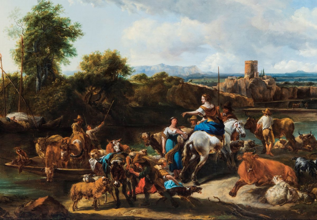 Nicolas Berchem Les bergers traversant la rivière avec leurs troupeaux, vers 1655-photo-4