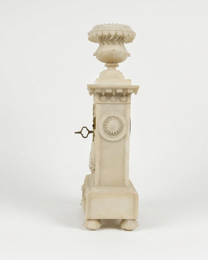 Alabaster Table Clock, First Half Of The 19th Century, France-photo-2