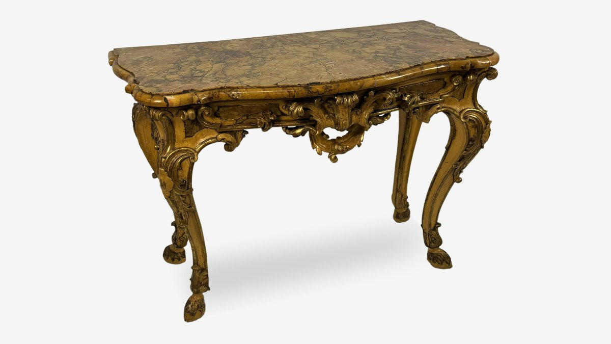 Console en bois sculpté, laqué et doré, XVIIIe siècle-photo-4