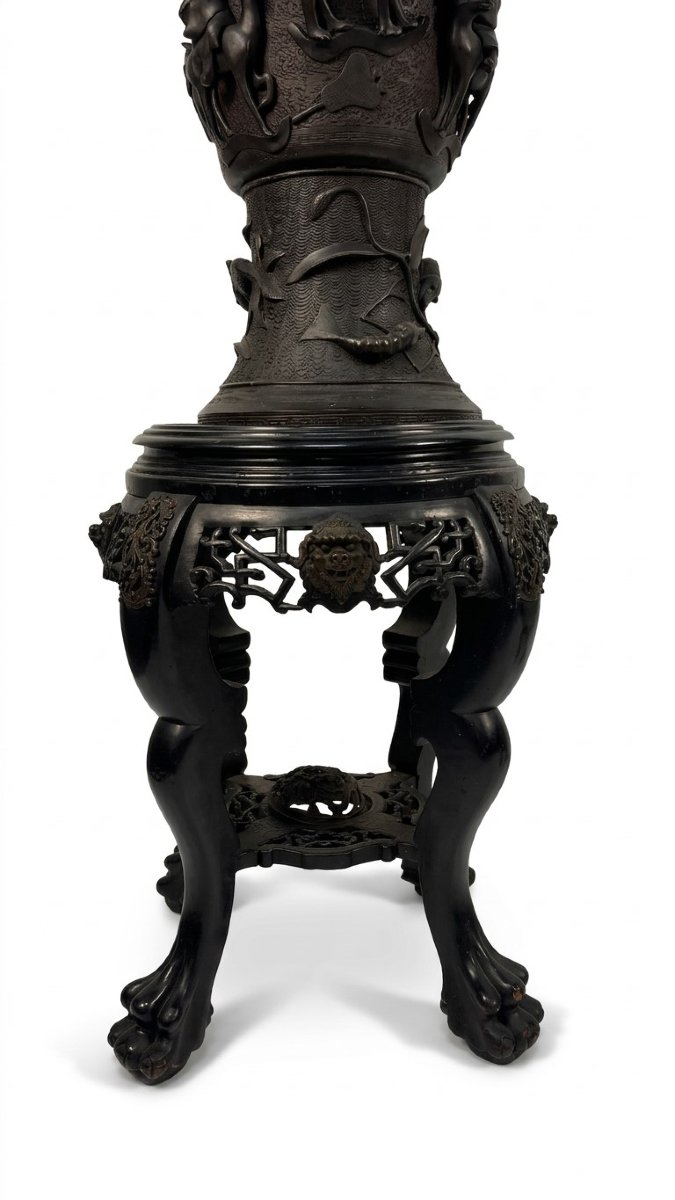 Paire de grands vases en bronze bruni, Japon, XXe siècle-photo-1