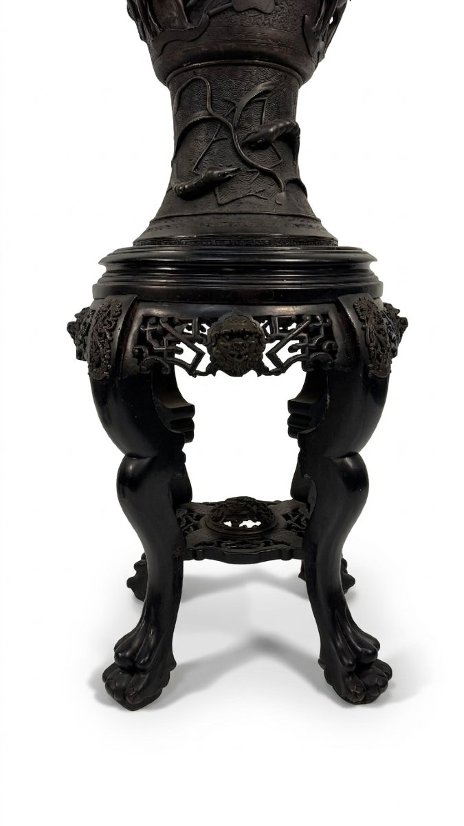 Paire de grands vases en bronze bruni, Japon, XXe siècle-photo-2