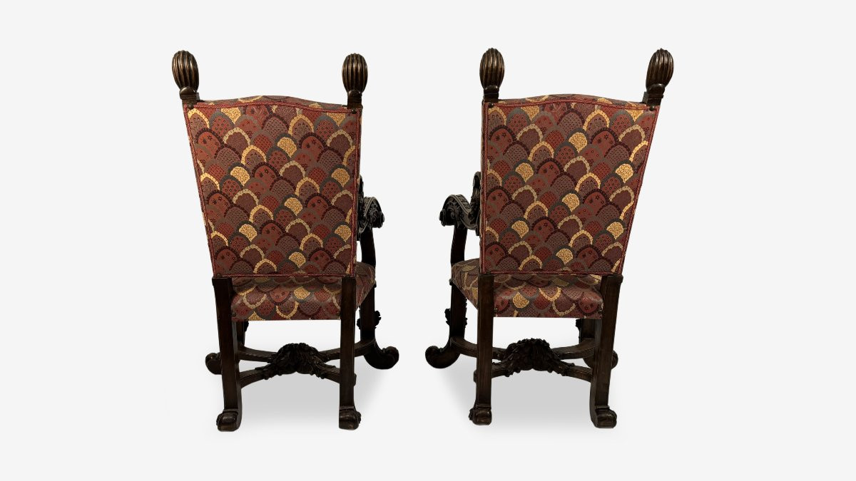 Pair Of Large Armchairs, Walnut, 20th Century, In The Brustolon Style-photo-2