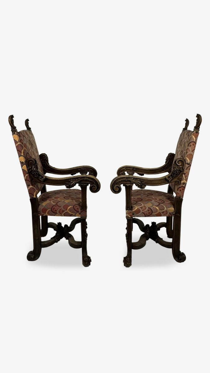 Pair Of Large Armchairs, Walnut, 20th Century, In The Brustolon Style-photo-3