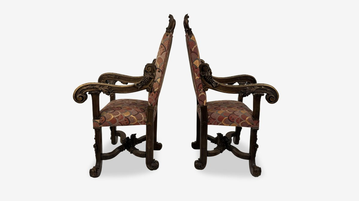 Pair Of Large Armchairs, Walnut, 20th Century, In The Brustolon Style-photo-4