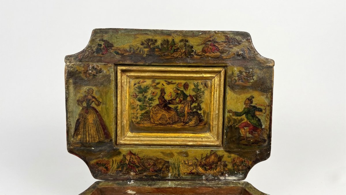 Wooden Box Lacquered In Polychrome And Arte Povera, Venice, 18th Century-photo-2