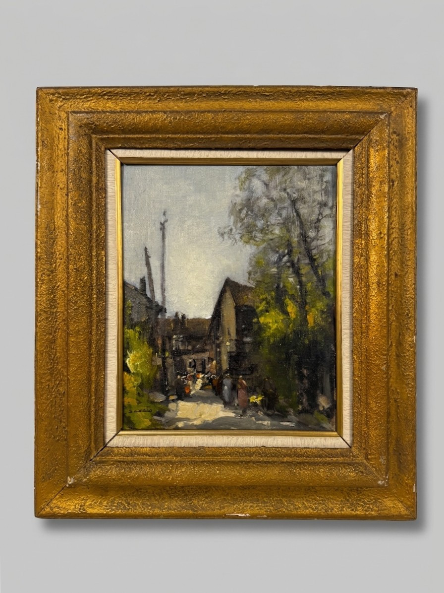 Bernardo Gentili (1900 - 1963),  "Vue d'un village avec des personnages"