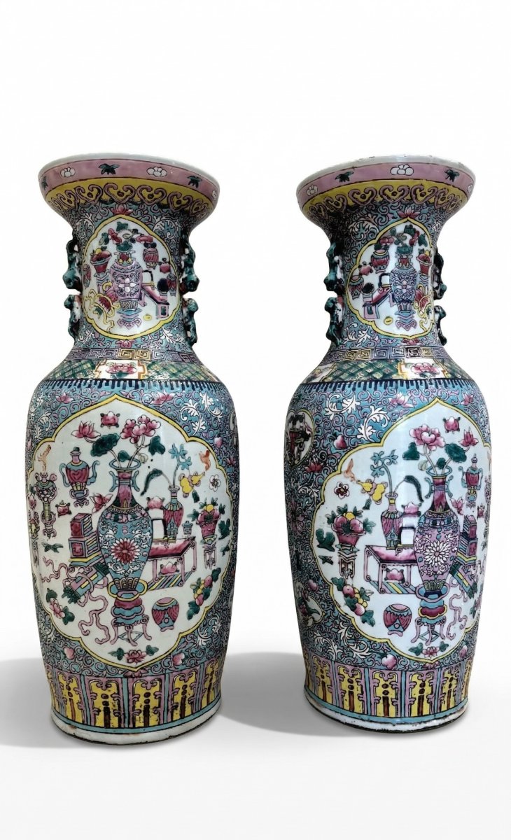 Paire de vases en porcelaine polychrome, Chine, XIXe siècle-photo-3