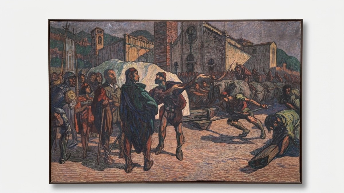 Federico Sartori (milan, 1865–1938)  Michelangelo At Piazza Del Duomo In Pietrasanta, 1926