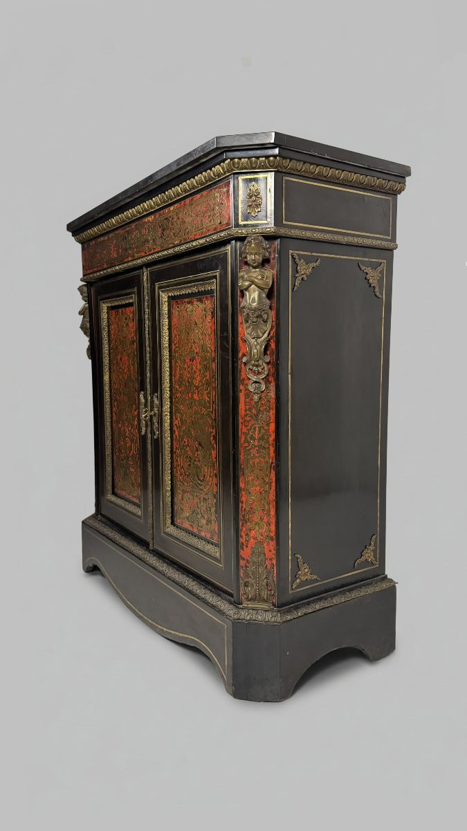 Sideboard With Tortoiseshell And Boulle-style Brass Inlay And Ebonized Wood, Late 19th Century-photo-2