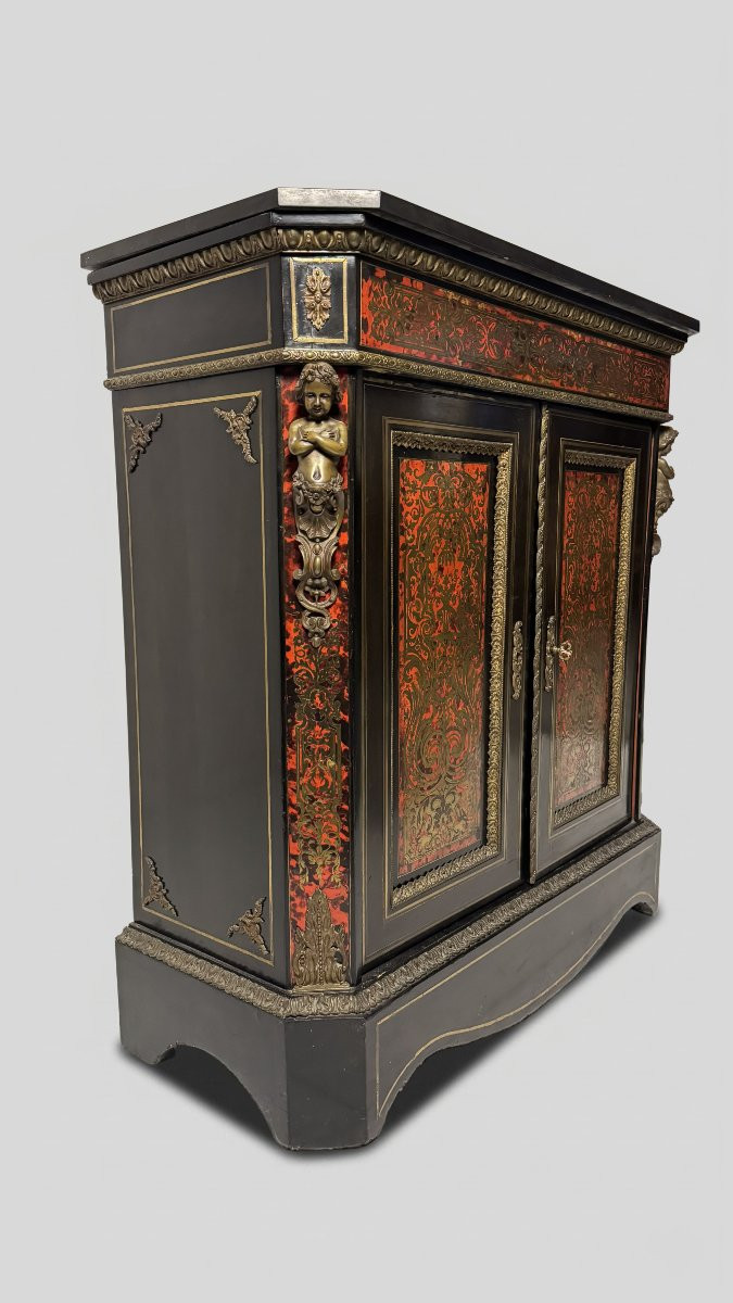 Sideboard With Tortoiseshell And Boulle-style Brass Inlay And Ebonized Wood, Late 19th Century-photo-3