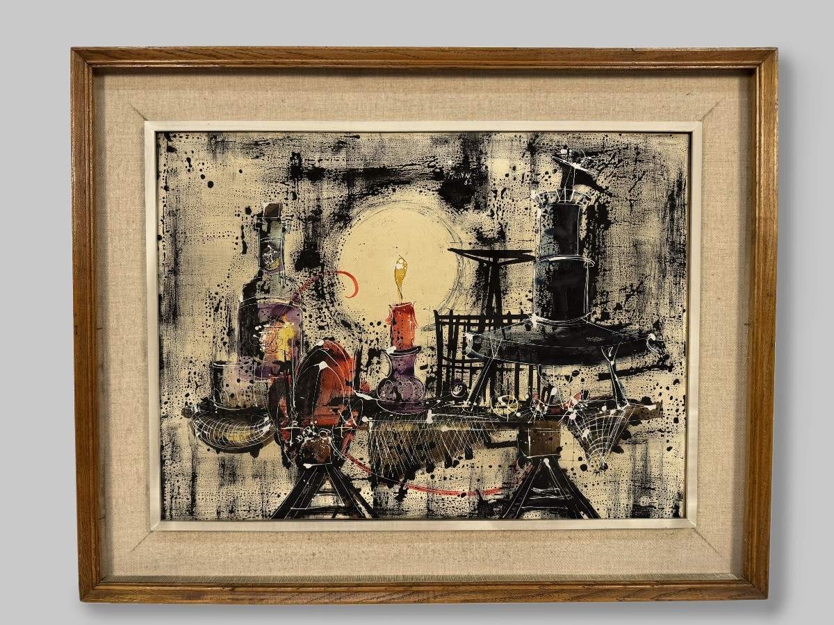 Picinni Gennaro,  Nature morte à la bouteille et à la bougie, 1962