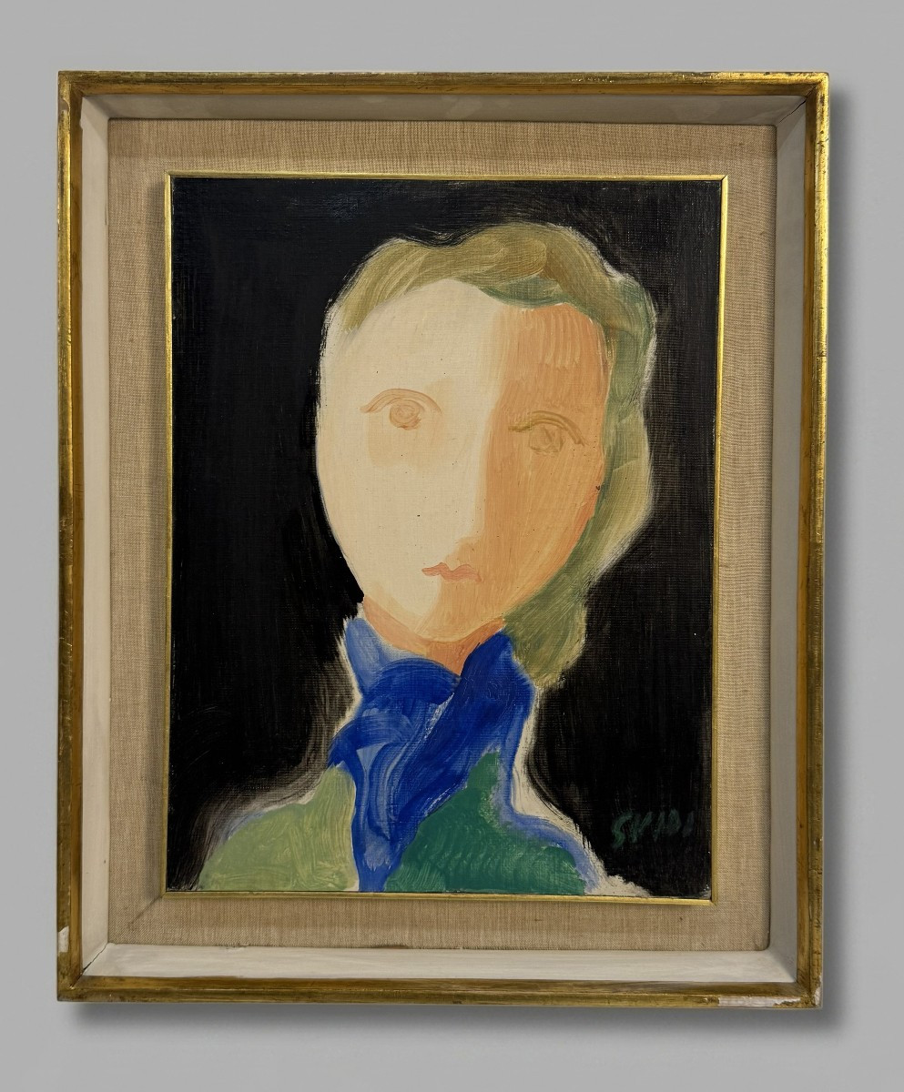 Guido Virgilio, Portrait de femme au foulard bleu