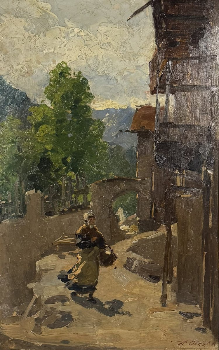 Antonio Oberto  Village Scene With A Peasant Woman-photo-4