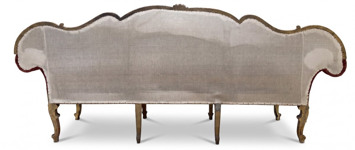 Sofa With Carved And Gilded Wooden Arms, Lombardy, 18th Century-photo-2