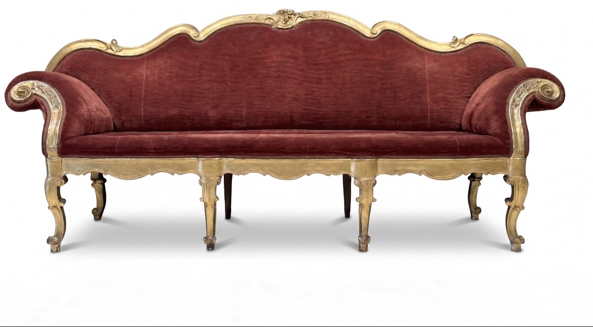 Sofa With Carved And Gilded Wooden Arms, Lombardy, 18th Century