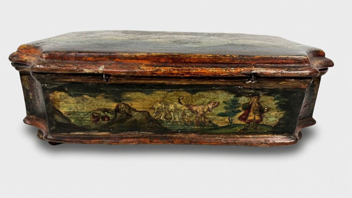 Multicolored Lacquered Wooden Box In The Arte Povera Style, Venice, 18th Century-photo-2