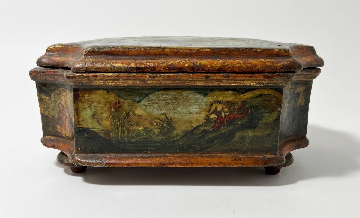 Multicolored Lacquered Wooden Box In The Arte Povera Style, Venice, 18th Century-photo-1