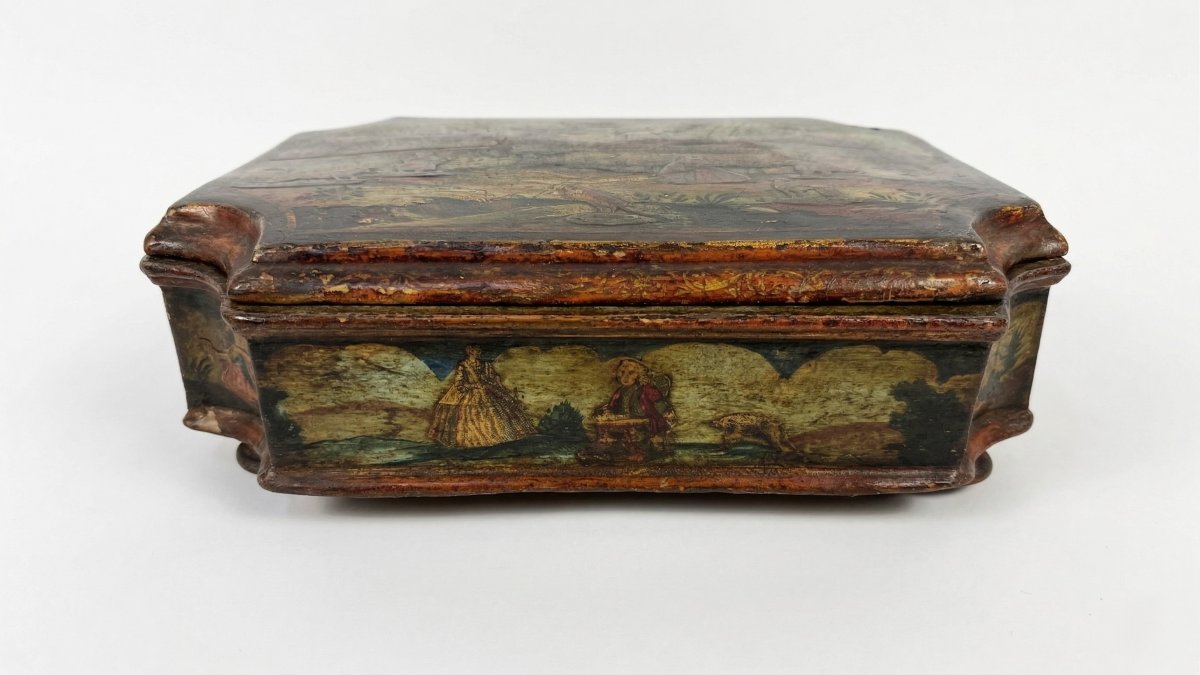 Multicolored Lacquered Wooden Box In The Arte Povera Style, Venice, 18th Century-photo-3
