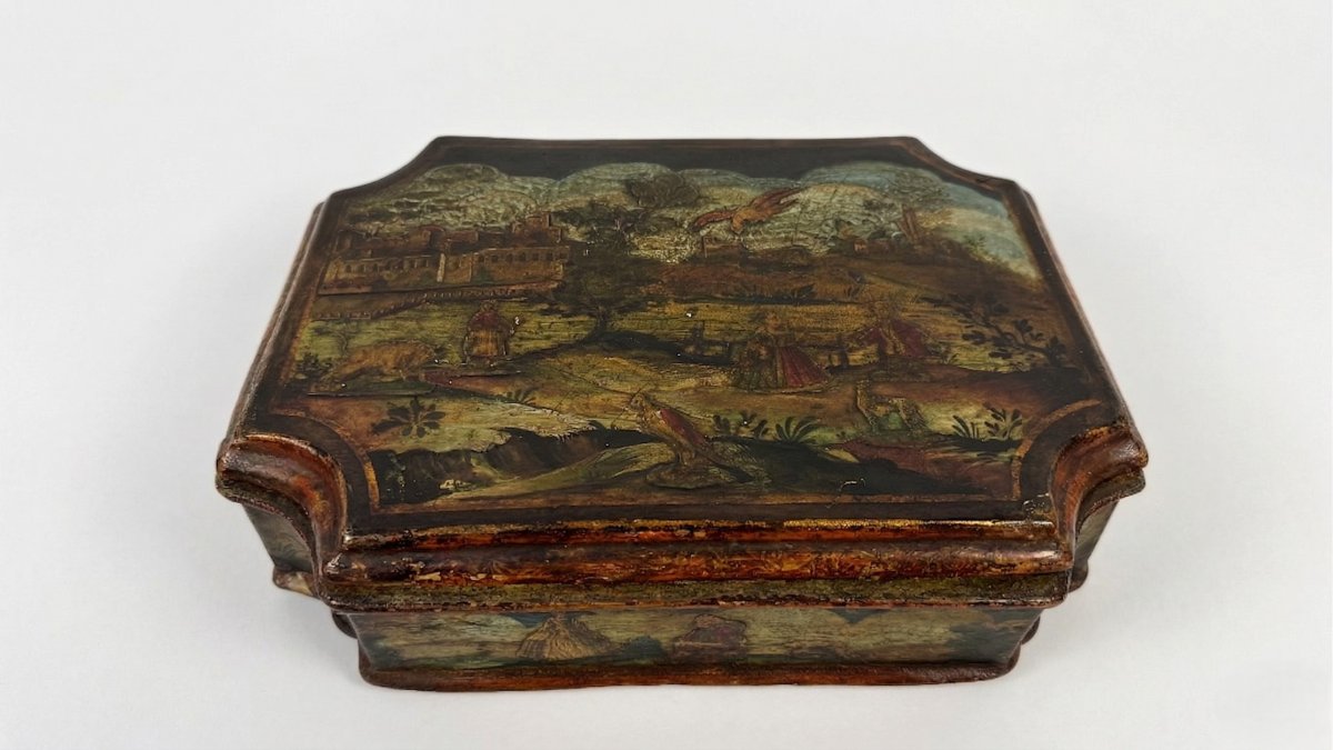Multicolored Lacquered Wooden Box In The Arte Povera Style, Venice, 18th Century
