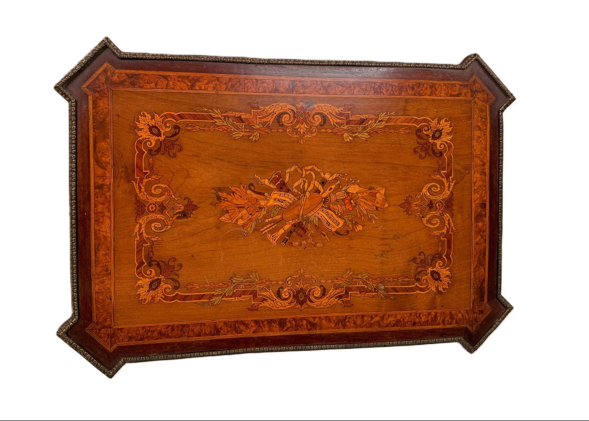 Petite coiffeuse en marqueterie de différents bois, de style Napoléon III, époque XIXème-photo-2