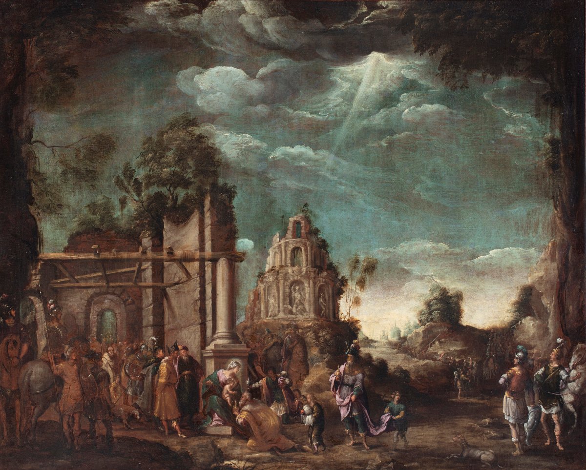 Domenico Carpinoni  "Adoration des mages parmi les ruines classiques"-photo-2