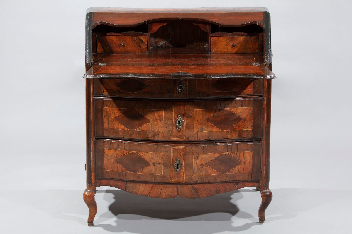 Commode à abattant en placage de noyer et bruyère de noyer, Piémont, XVIIIe siècle-photo-4