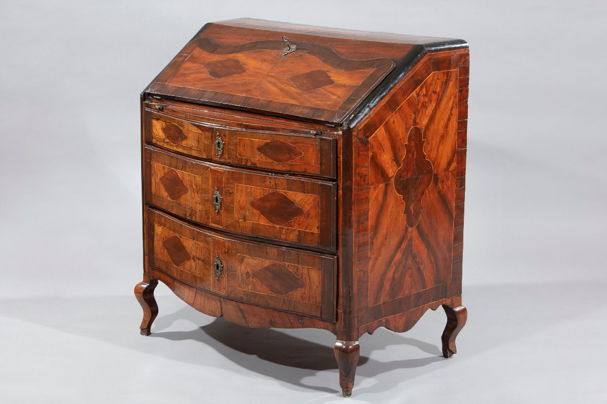 Commode à abattant en placage de noyer et bruyère de noyer, Piémont, XVIIIe siècle-photo-7