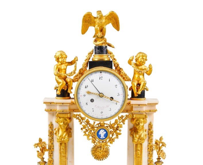 Pendule de table en bronze doré et marbre, Le Blond Fils, Paris, XIXe siècle-photo-2