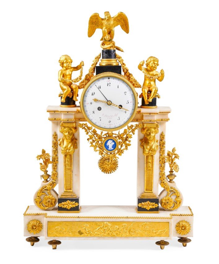 Pendule de table en bronze doré et marbre, Le Blond Fils, Paris, XIXe siècle