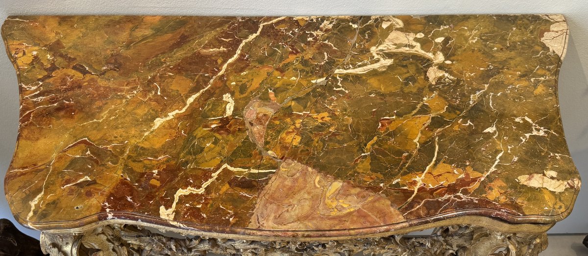 Carved, Inlaid, And Gilded Wooden Console Table, Genoa, Mid-18th Century-photo-3