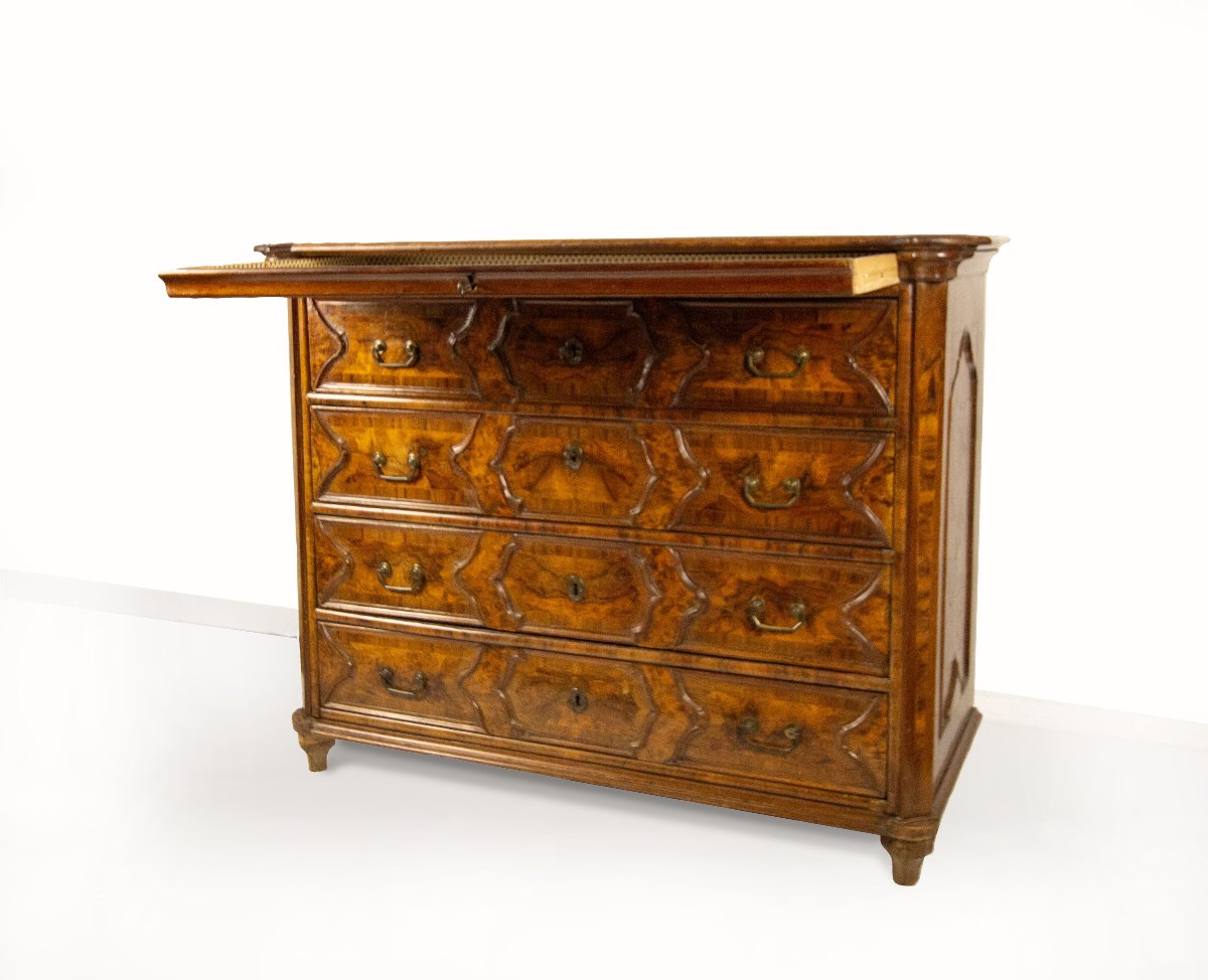 Chest Of Drawers With Walnut And Burl Veneer, Lombardy, Early 18th Century-photo-3