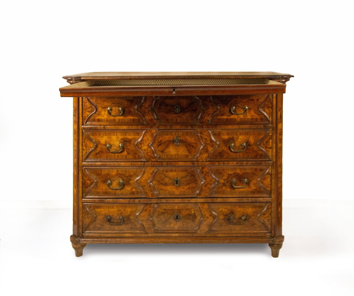 Chest Of Drawers With Walnut And Burl Veneer, Lombardy, Early 18th Century-photo-4