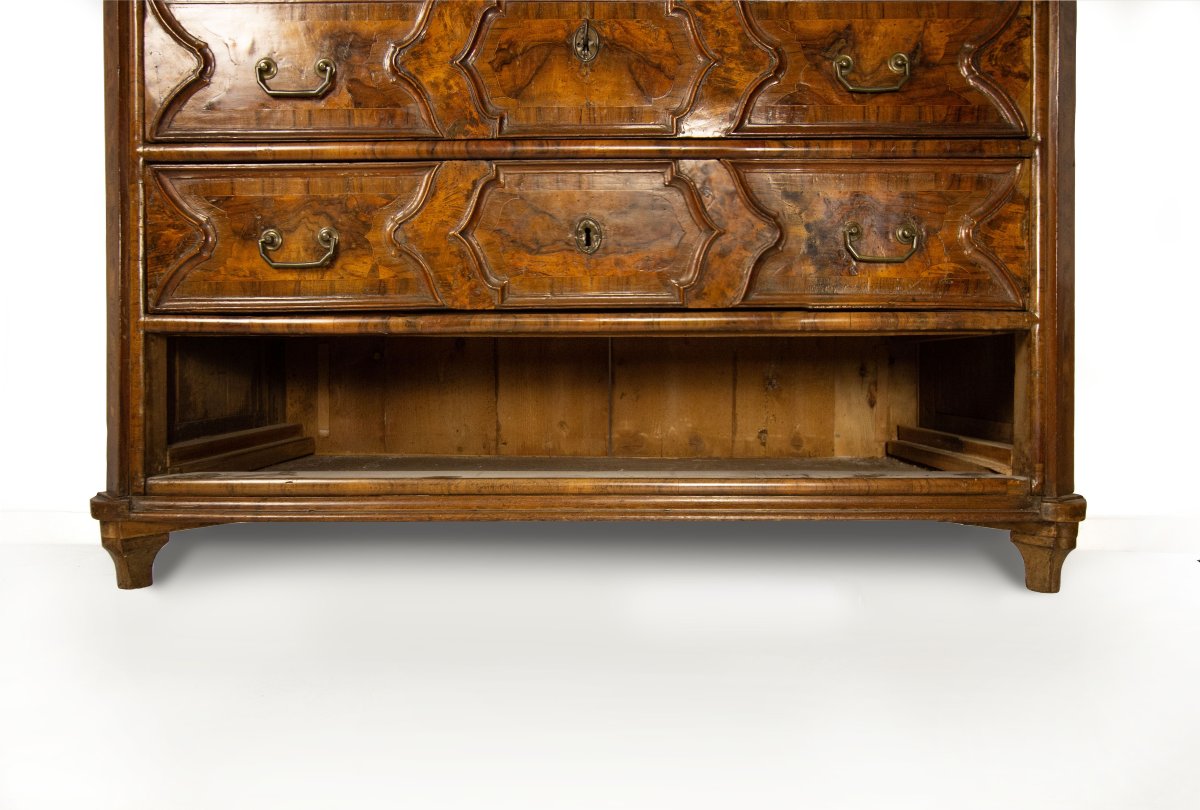 Chest Of Drawers With Walnut And Burl Veneer, Lombardy, Early 18th Century-photo-3