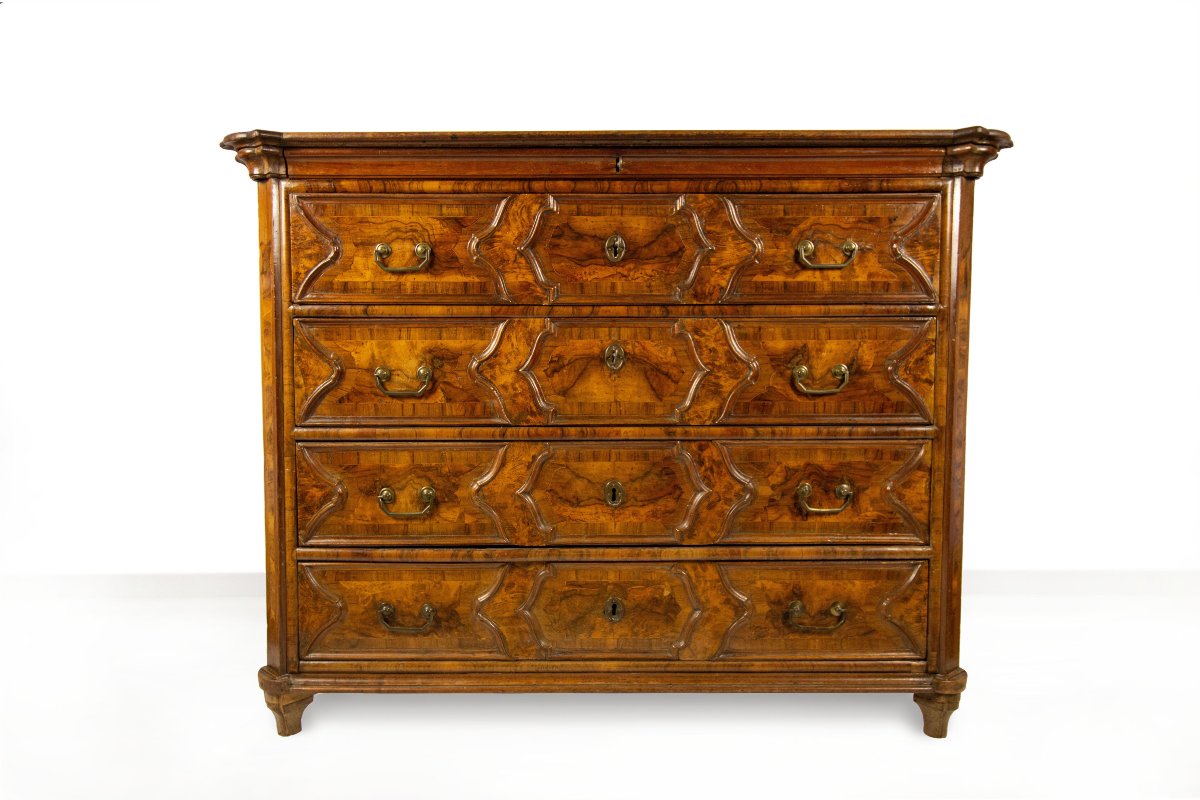 Chest Of Drawers With Walnut And Burl Veneer, Lombardy, Early 18th Century