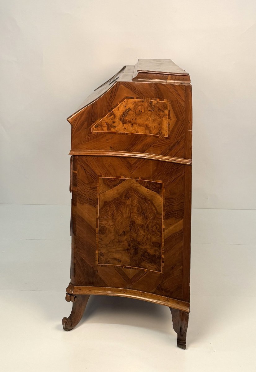Flip-front Chest Of Drawers With Walnut And Walnut Burl Veneer, Lombardy (brescia), 18th-photo-2
