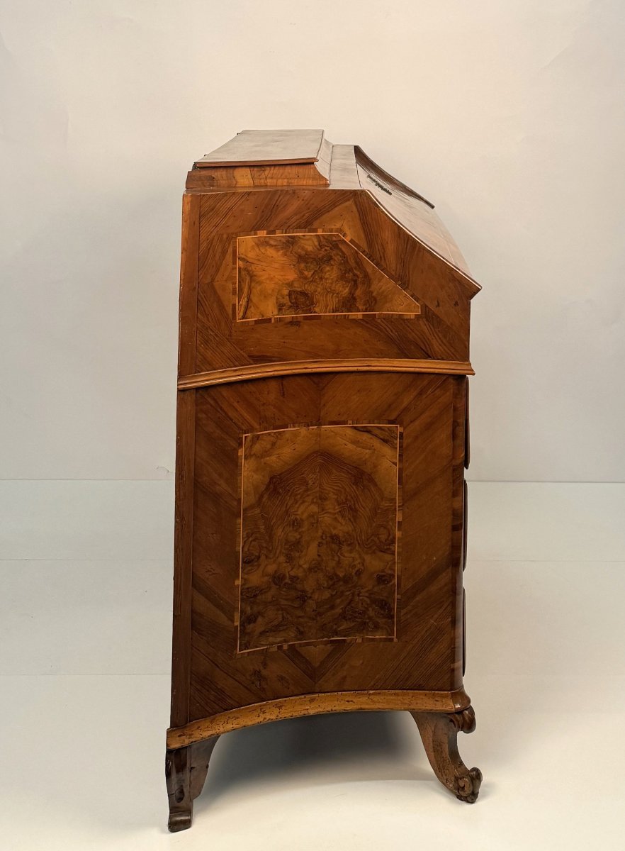 Flip-front Chest Of Drawers With Walnut And Walnut Burl Veneer, Lombardy (brescia), 18th-photo-4