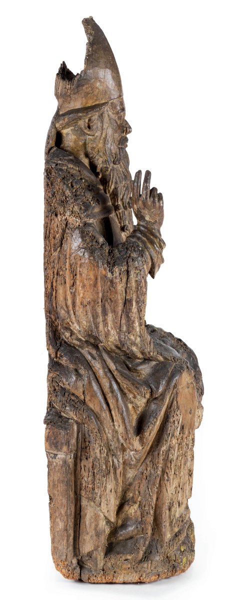 17th-century Sculptures, A Wooden Sculpture Depicting The "blessing Bishop"-photo-2