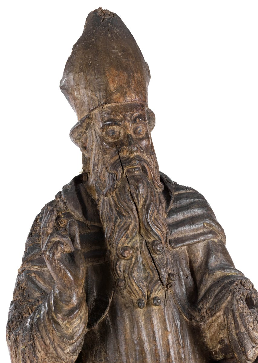 17th-century Sculptures, A Wooden Sculpture Depicting The "blessing Bishop"-photo-3